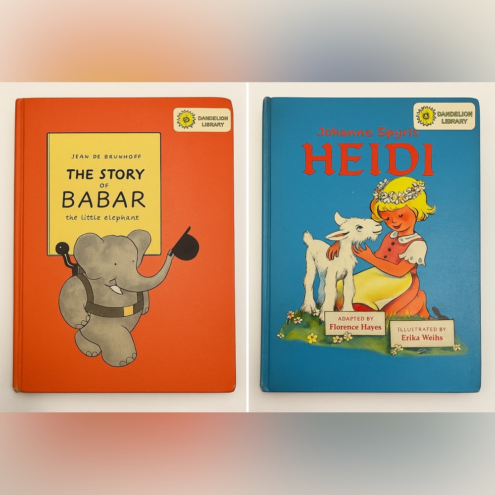 Vintage Dandelion Library Book – The Story of Babar & Heidi – 1960 Edition